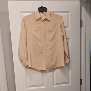 Jones New York Dark Cream Silk Button Down Shirt 4P